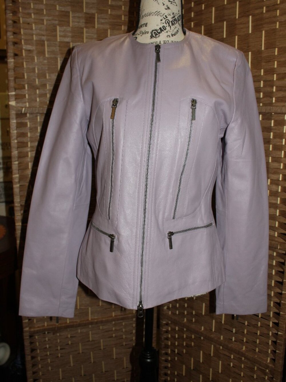 Vintage, lavender leather coat.